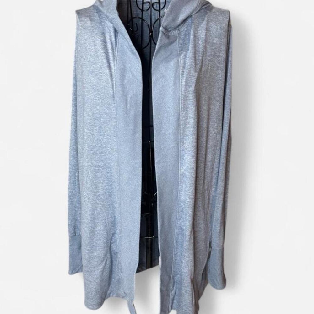Athleta Lightweight Heathered Blue Hooded Open Front Wrap Cardigan Size M